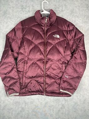The North Face Jacket Womens L Maroon Red Down Puffer Full Zip 550 Fill